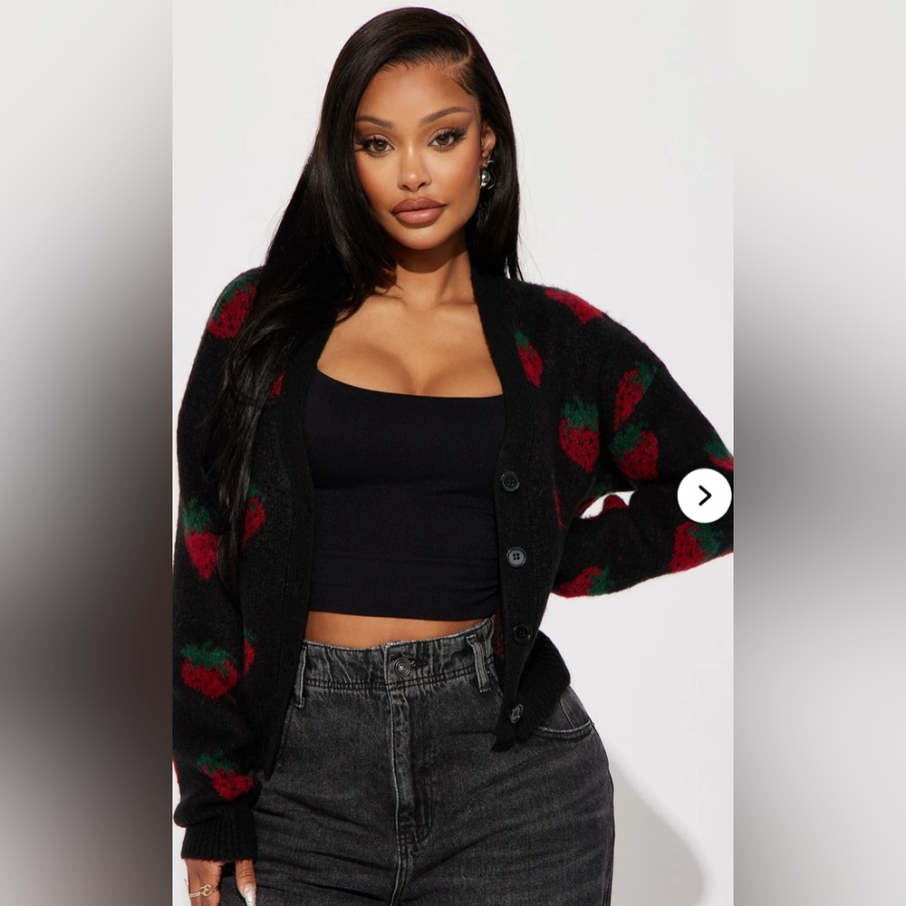 Strawberry Patterned Black Sweater